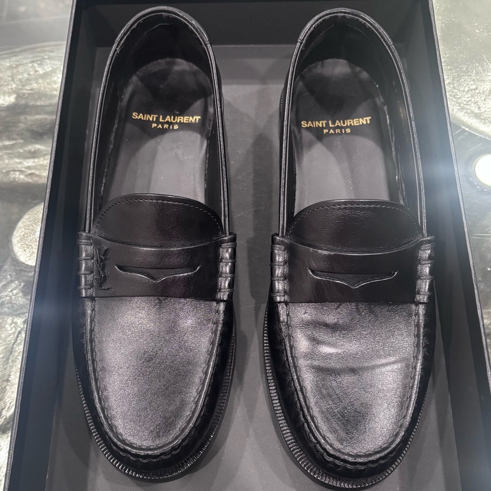 Saint Laurent YSL New Asti Leather Penny Loafers Black 36 NIB